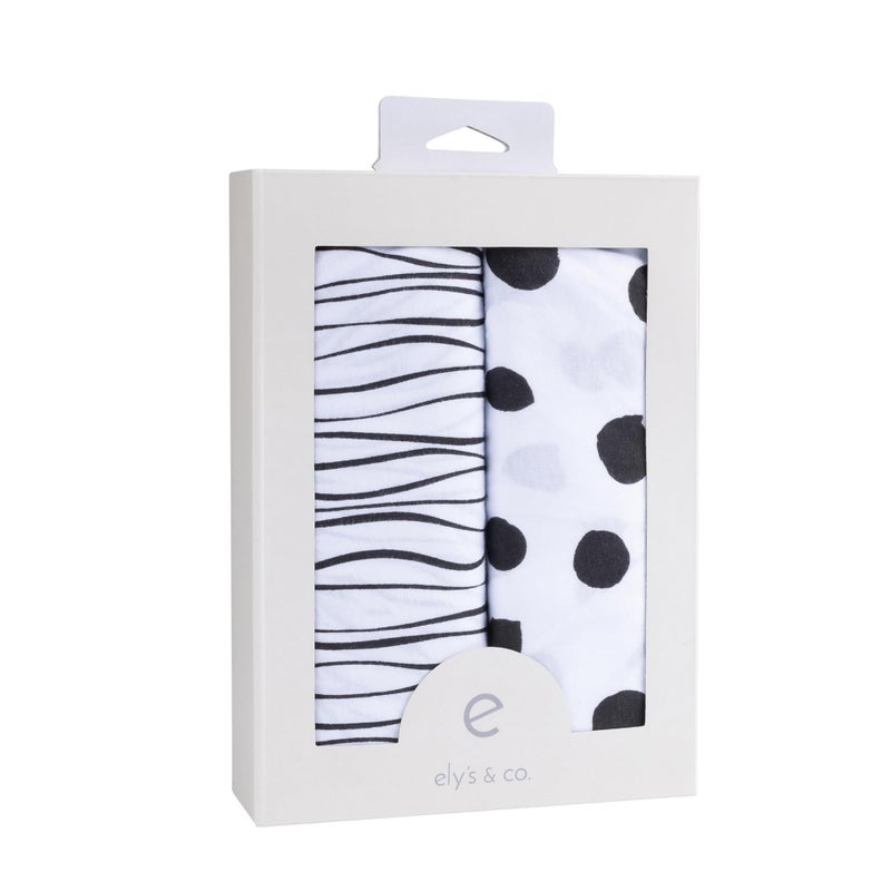 Ely's & Co. Bassinet Sheet Set 2 Pack 100% Jersey Cotton Black and White Abstract Stripes and Dots by Ely's & Co - Image 4